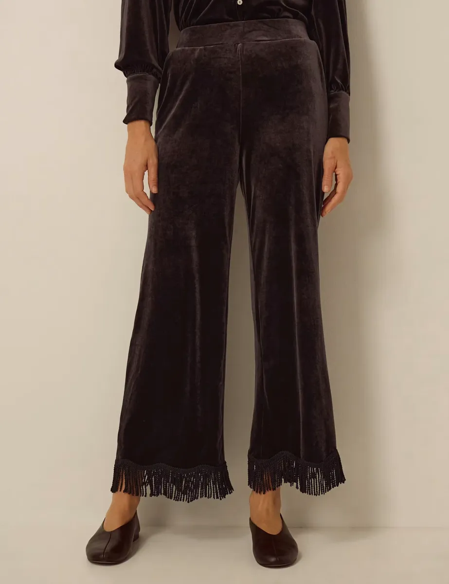 Velvet Wide Leg Trousers Chocolate