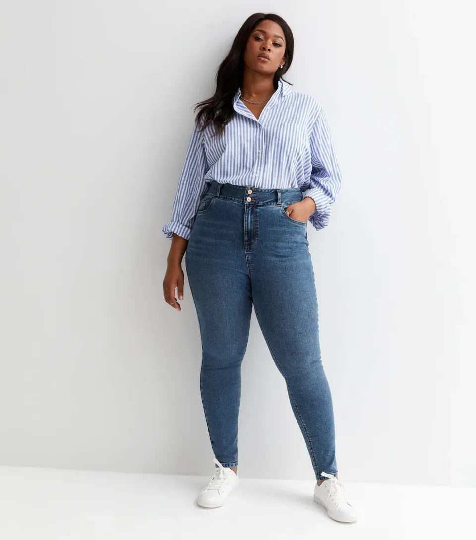 Women's Plus Size Teal Lift & Shape High Waist Yazmin Skinny Jeans Curves