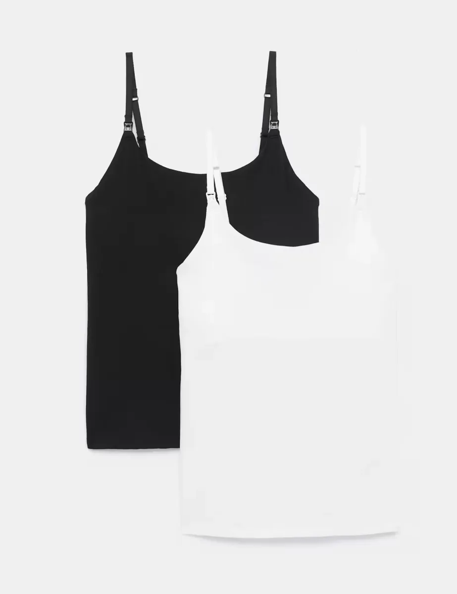 2 Pack Cotton Rich Secret Support Nursing Vests Black Mix