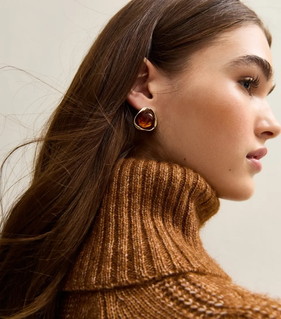Gold Tone Domed Tortoiseshell Stud Earrings