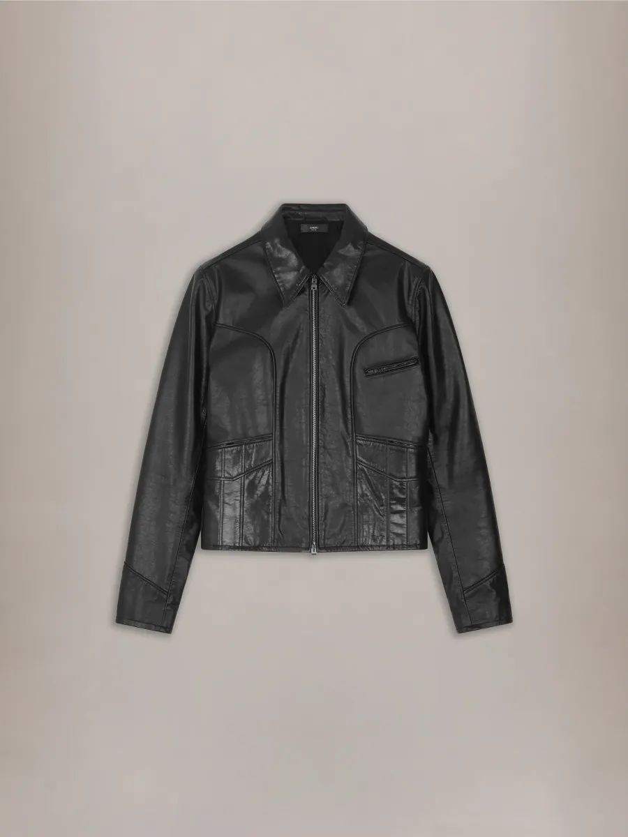 HIP POCKET LEATHER JACKET - Black
