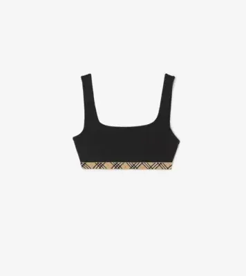 Check Trim Bikini Top in Black - Women, Nylon