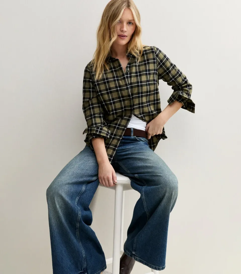 Women's Green Cotton Check Shirt