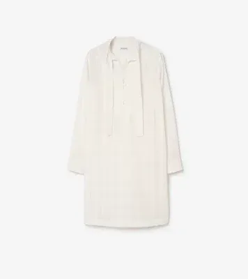 Check Cotton Voile Dress in Chalk white - Women, Leather
