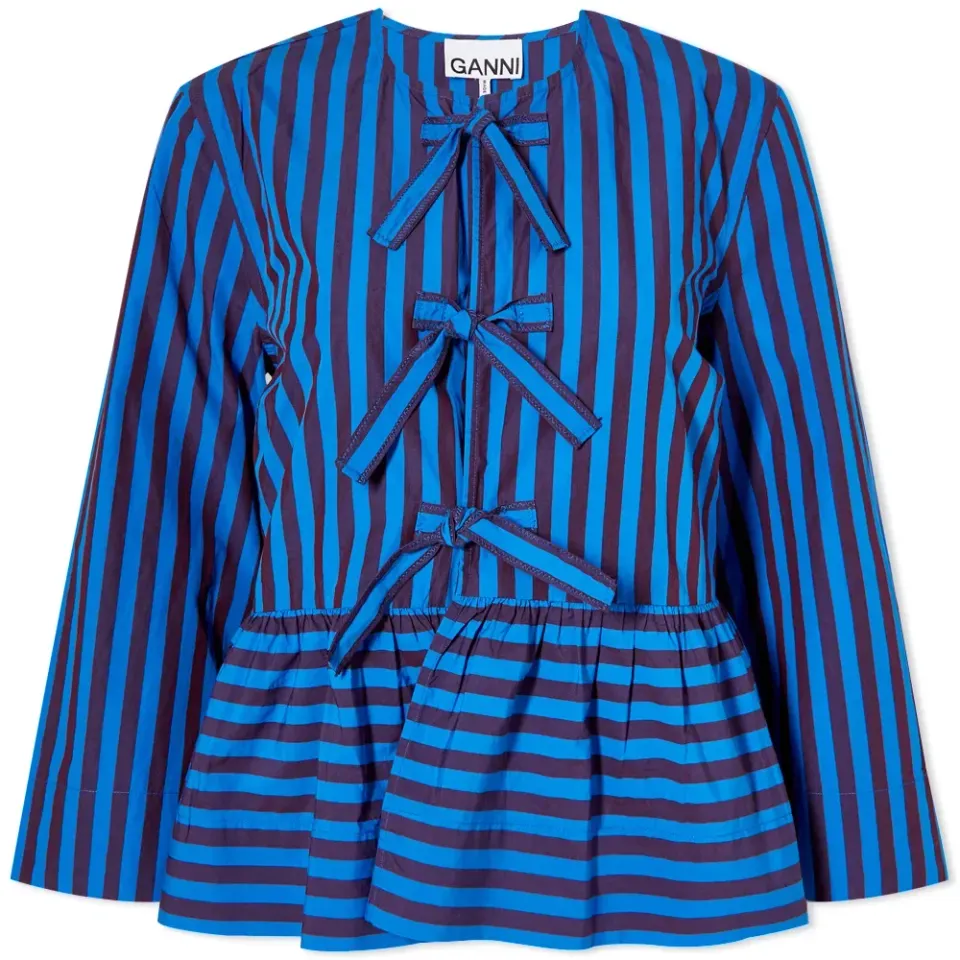 Stripe Cotton Peplum Blouse