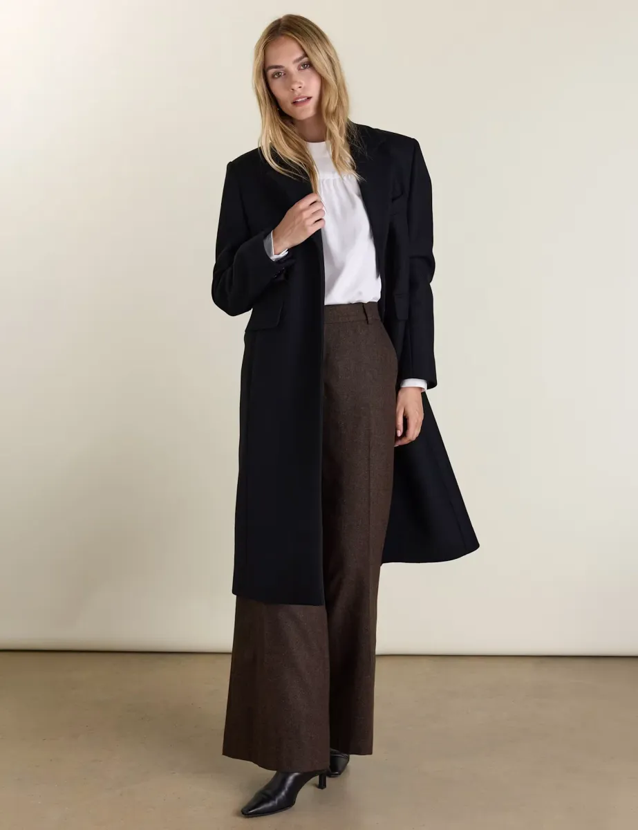 Hana Regular Fit Longline Wool Coat Black
