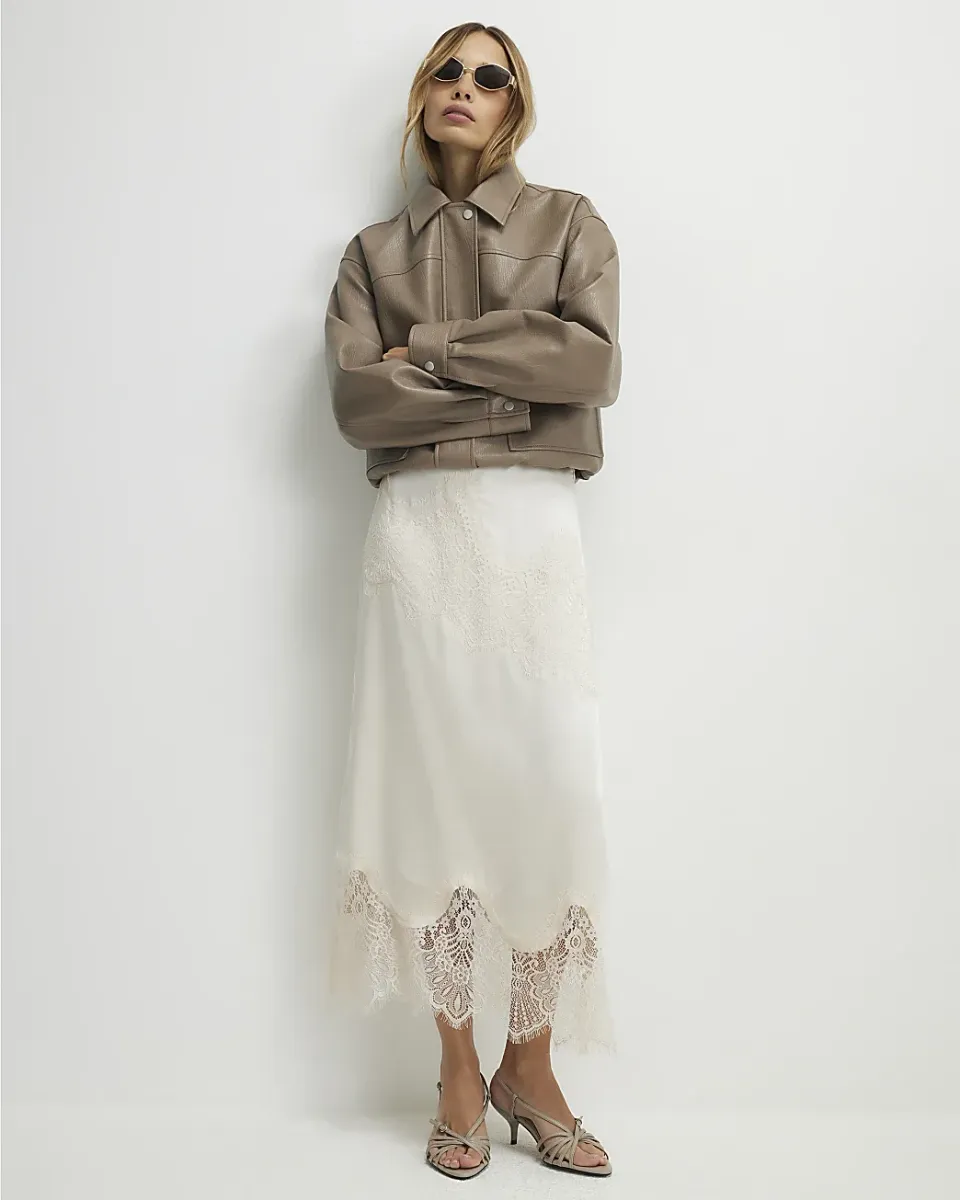 Lace Satin Midi Skirt