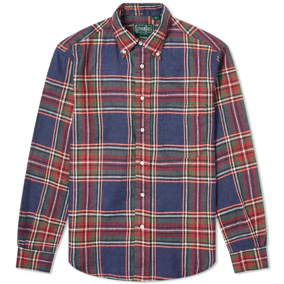 Button Down Fluorescent Linen Madras Shirt