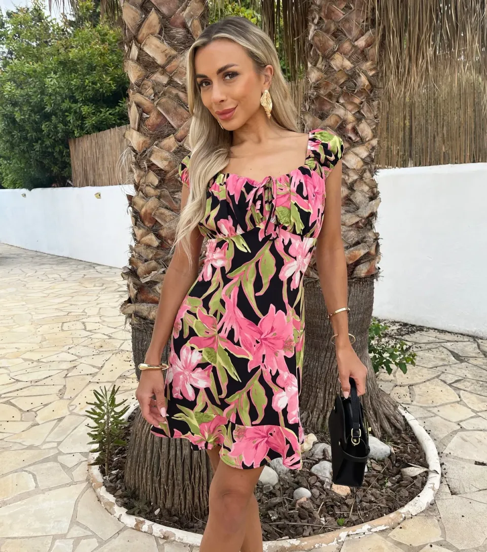 Women's Pink Tie Front Mini Dress