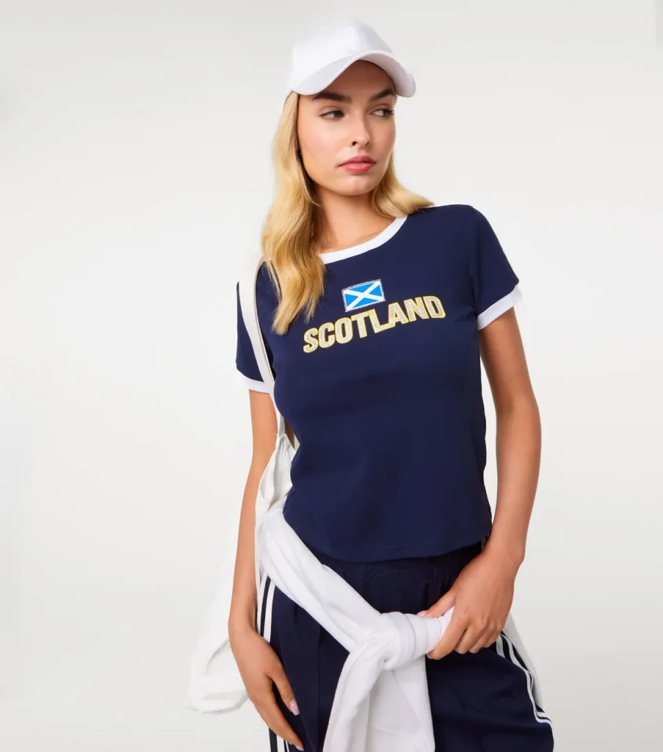 Women's Navy Scotland Embellished Football Top