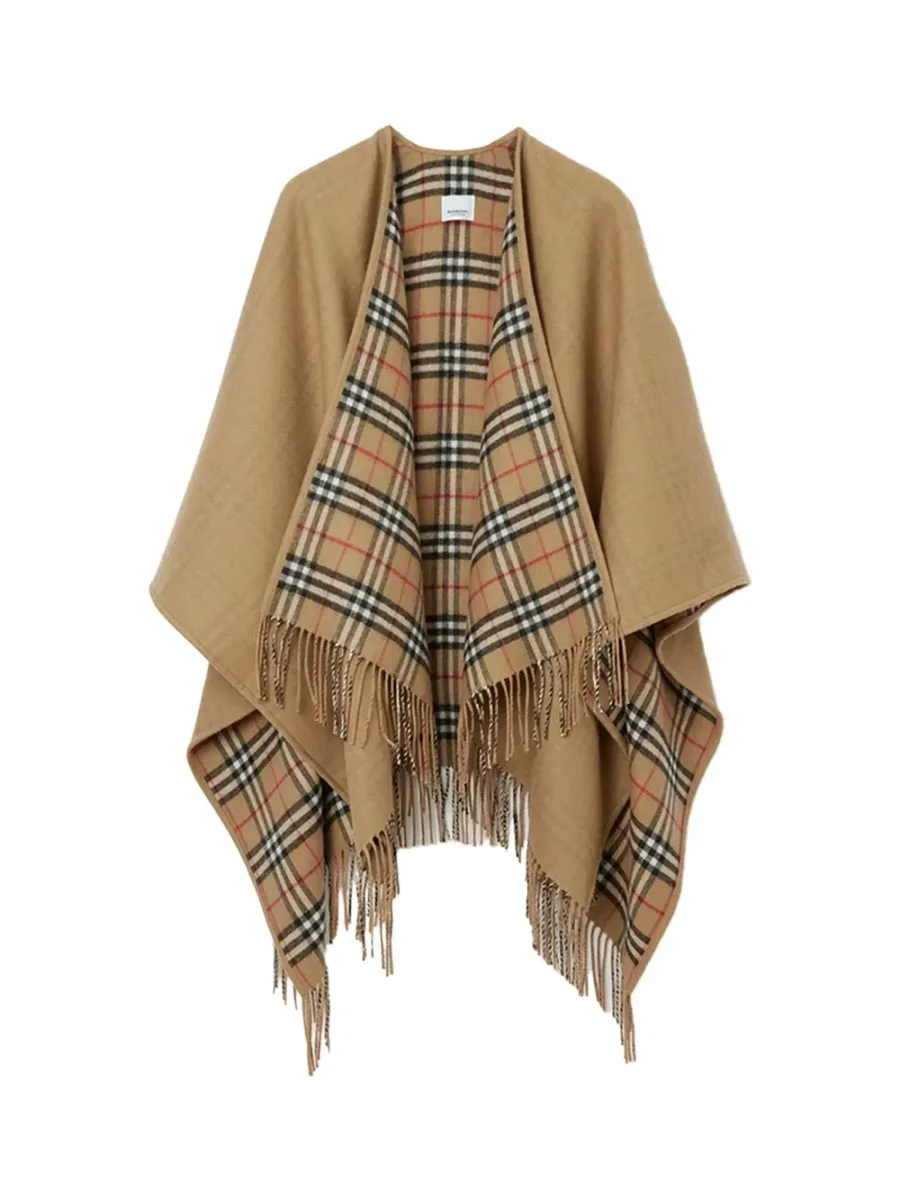Women Wool Cape Reversible A Beige