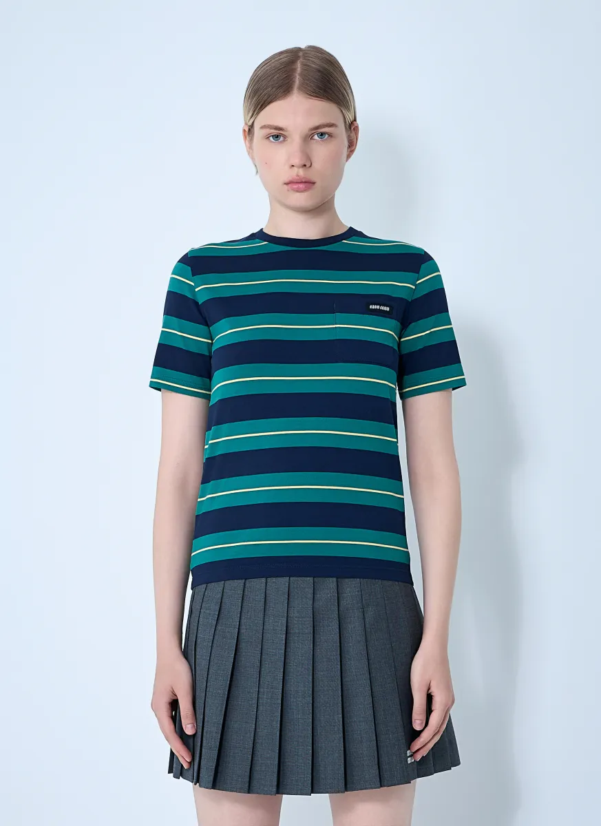 Striped Logo Motif T-Shirt