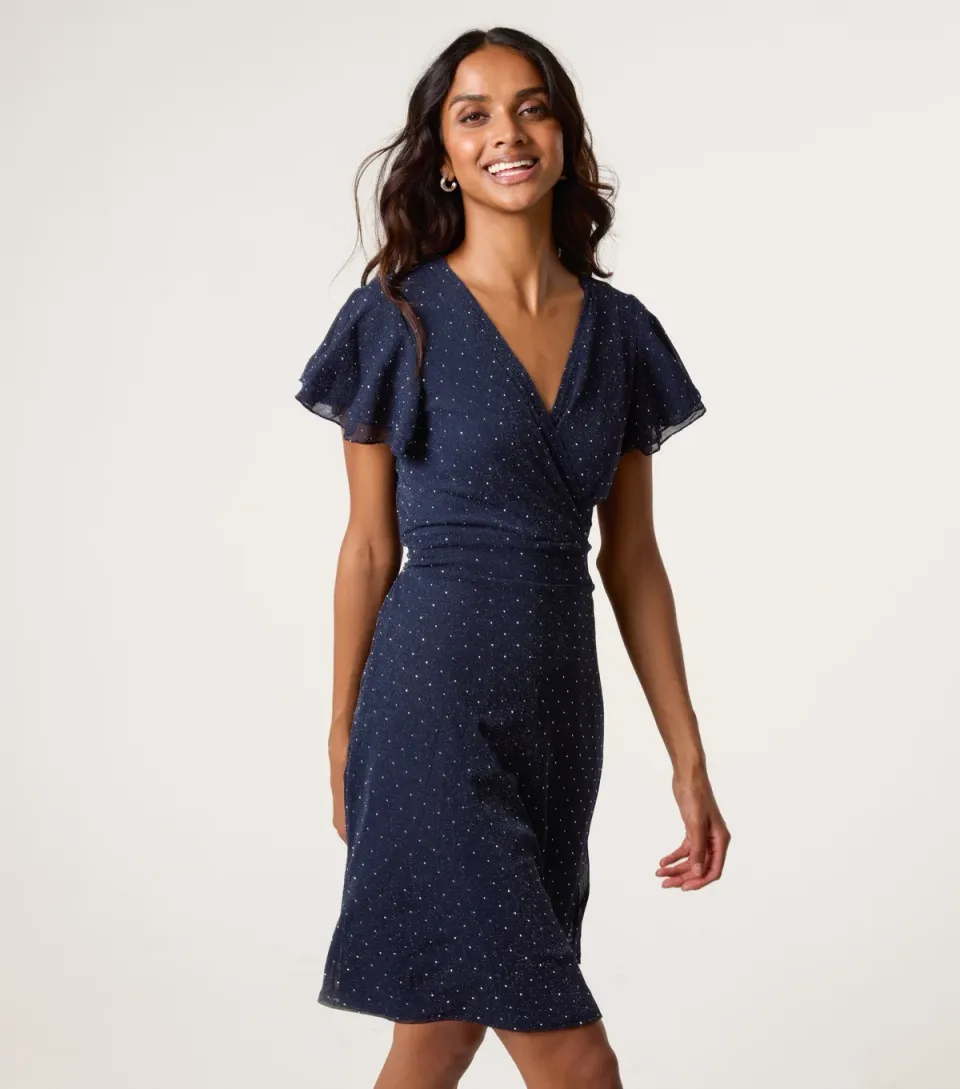 Women's Navy Diamanté Wrap Mini Dress