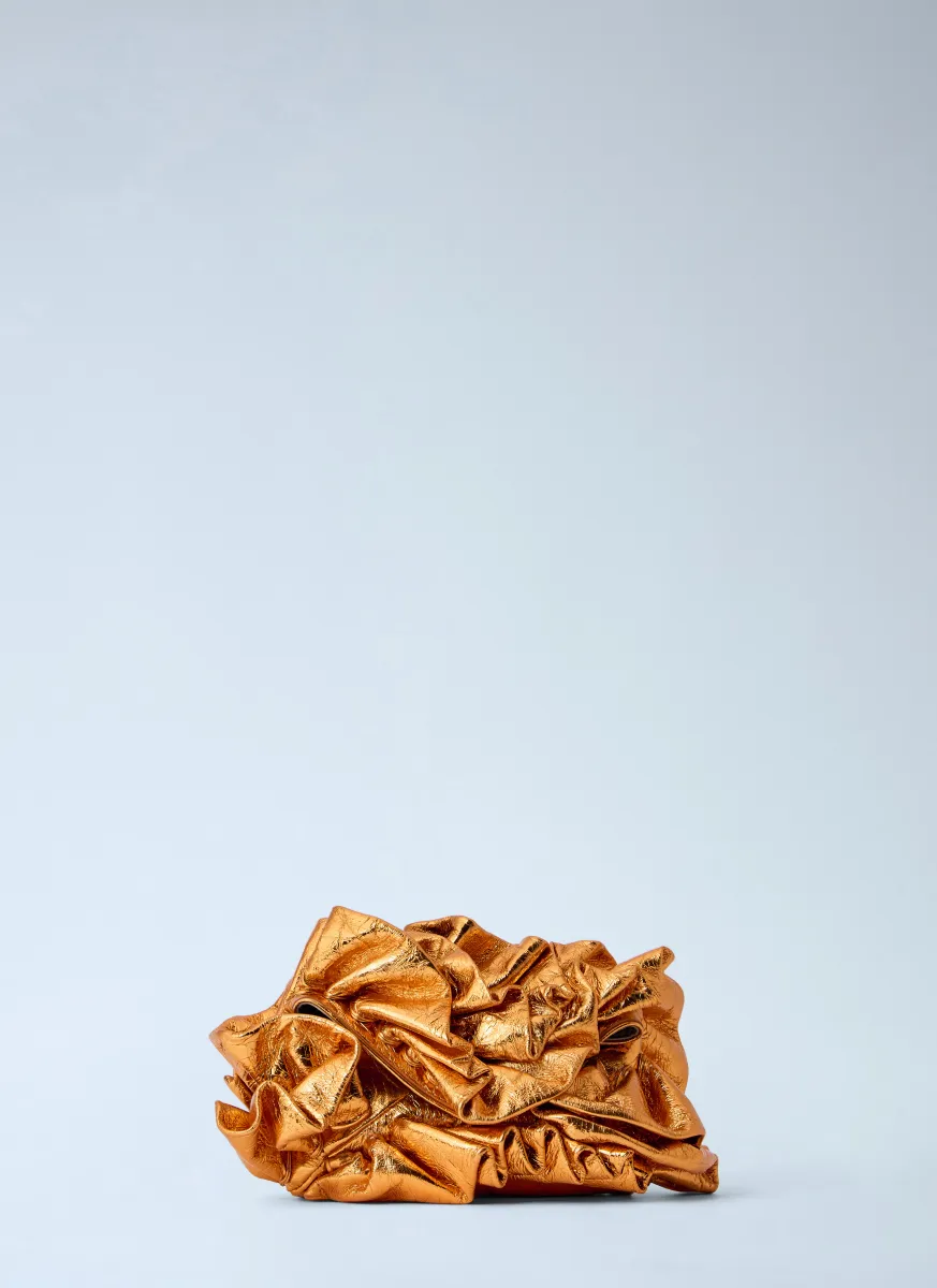 Ruffled Crinkled Leather Clutch Bag
