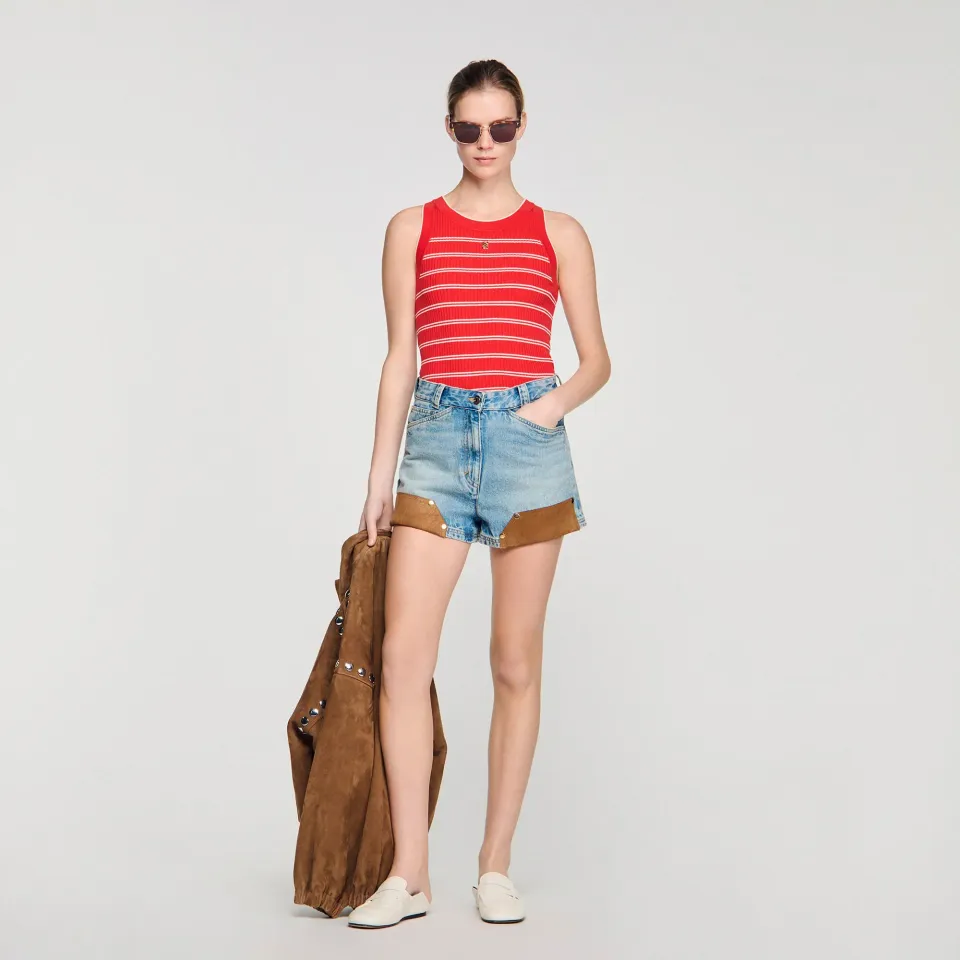 Striped ribbed vest top