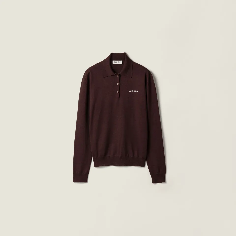 Wool knit polo shirt