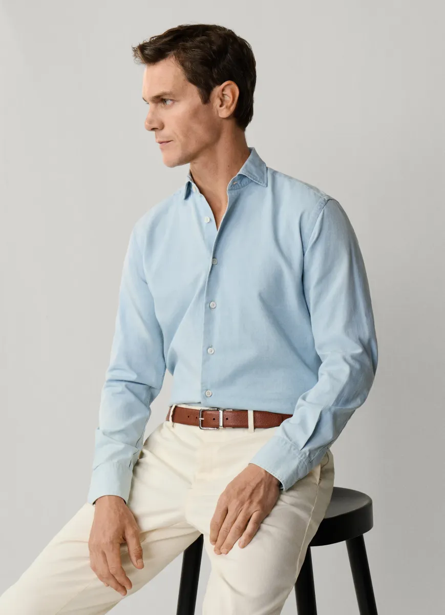 Tailored Fit Light Wasg Denim Shirt