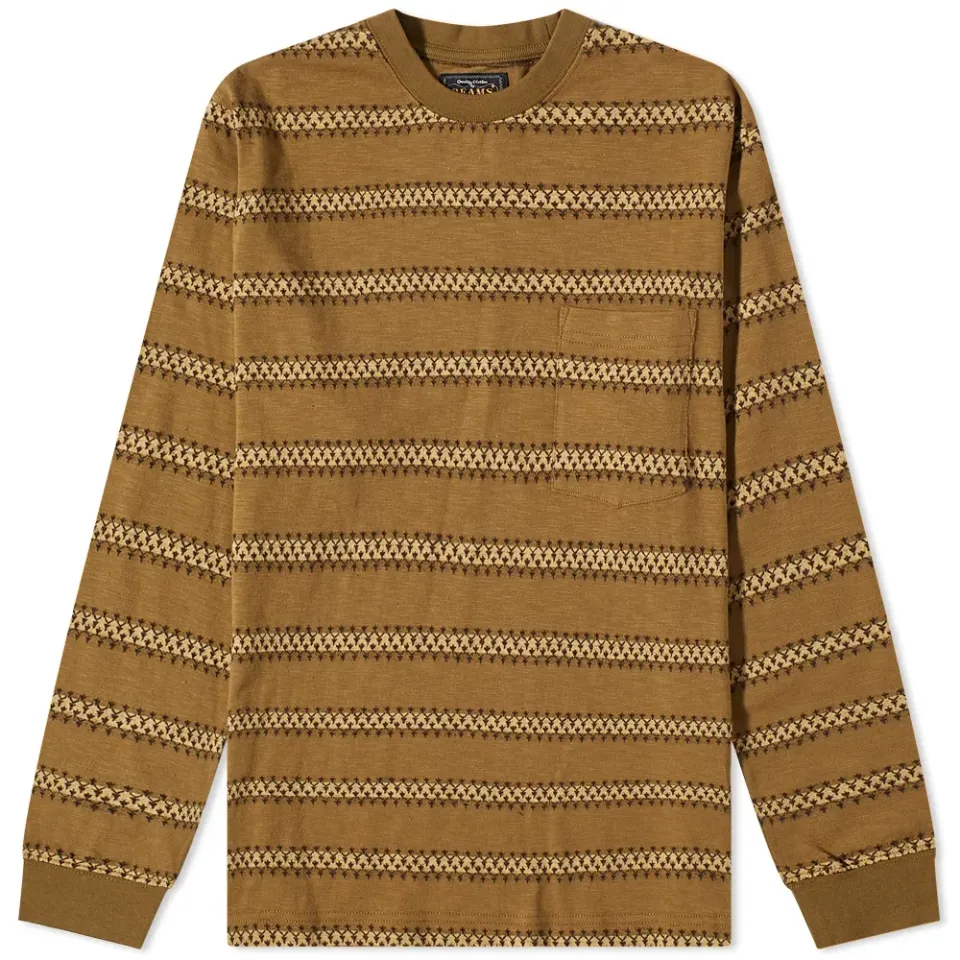 Long Sleeve Jacquard Stripe Pocket T-Shirt