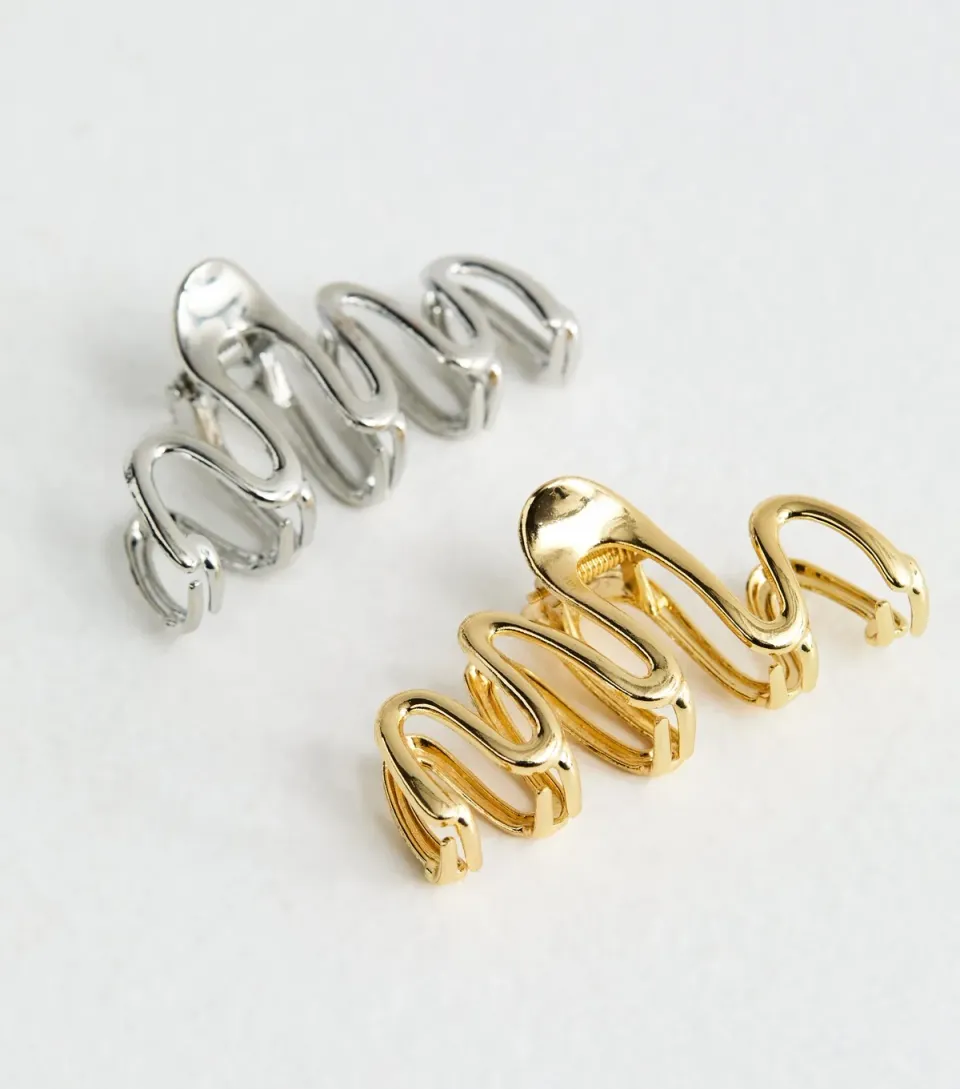 Pack Of 2 Gold and Silver Wiggly Hair Clips
