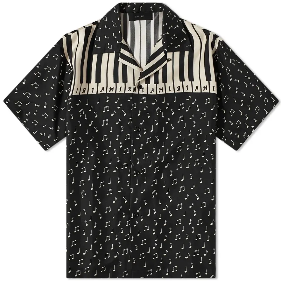 Music Notes Silk Twill Bowling Shirt