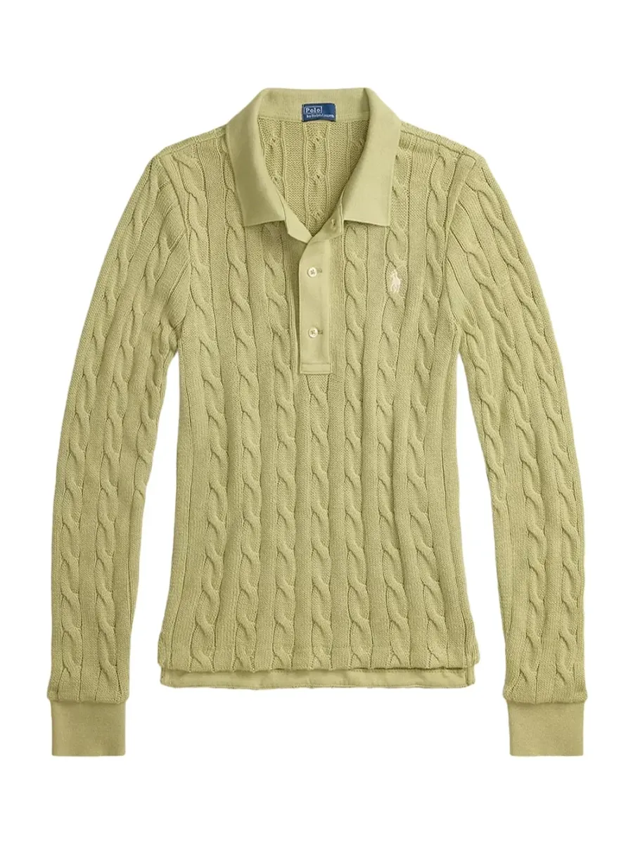 Polo Ralph Lauren Cable-Knit Buttoned Polo Top Green