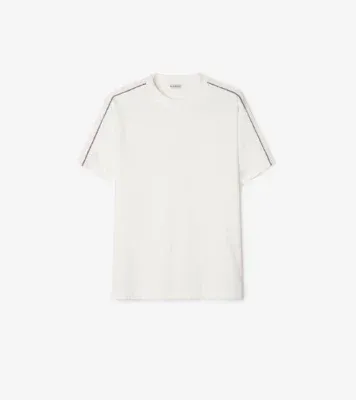 Check Piping Cotton T-shirt in Chalk white
