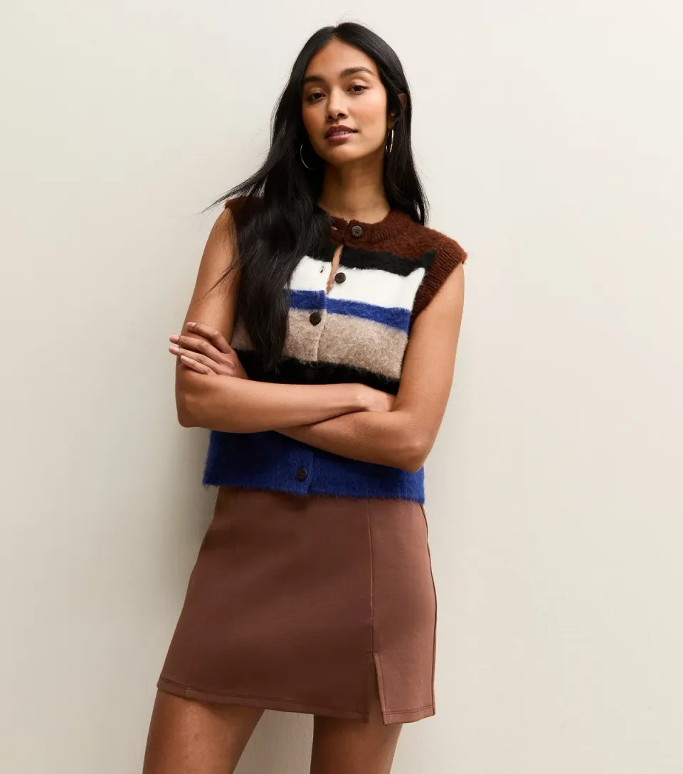 Women's Dark Brown Jersey Front Split Mini Skirt
