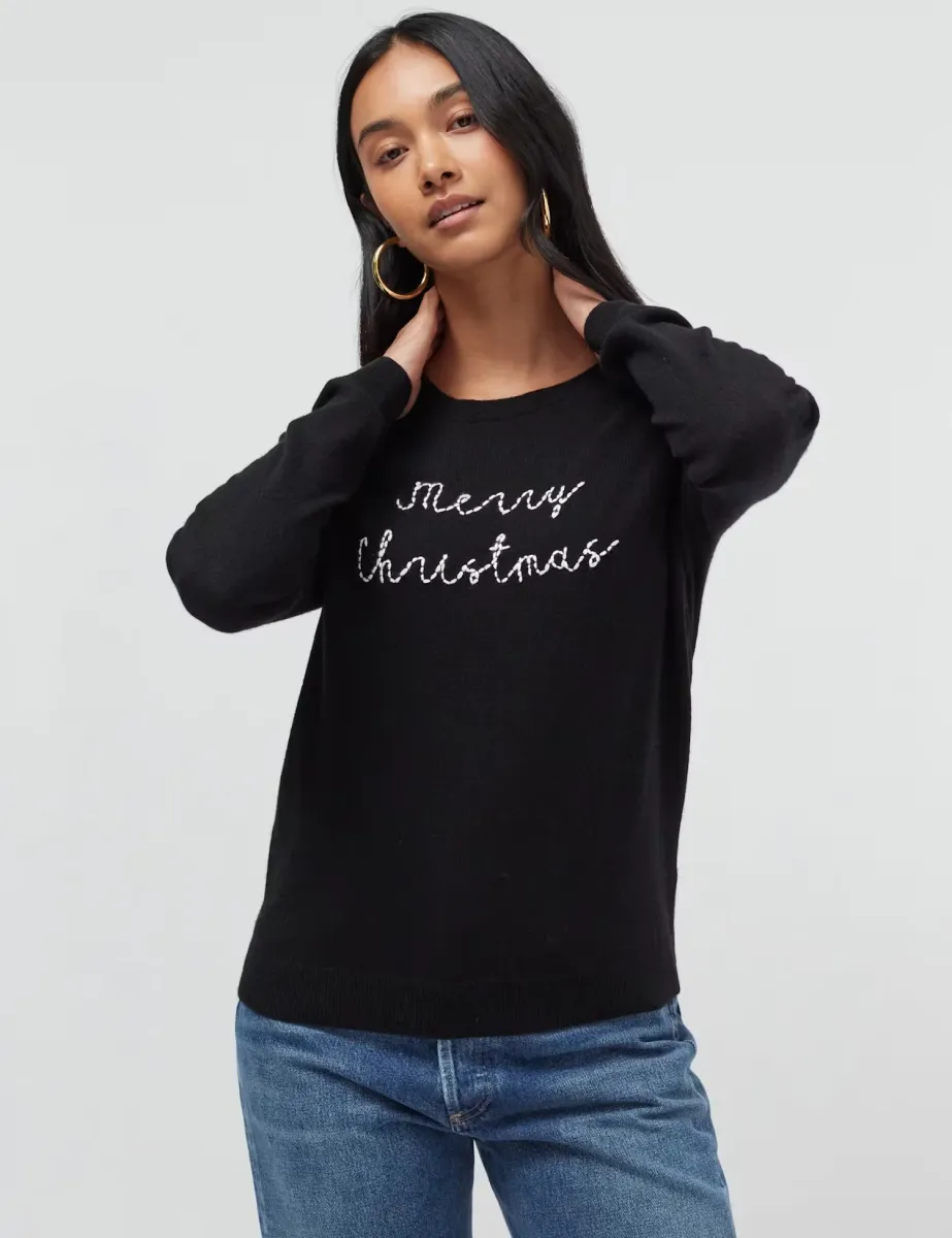 Wool Rich Christmas Slogan Jumper with Cashmere