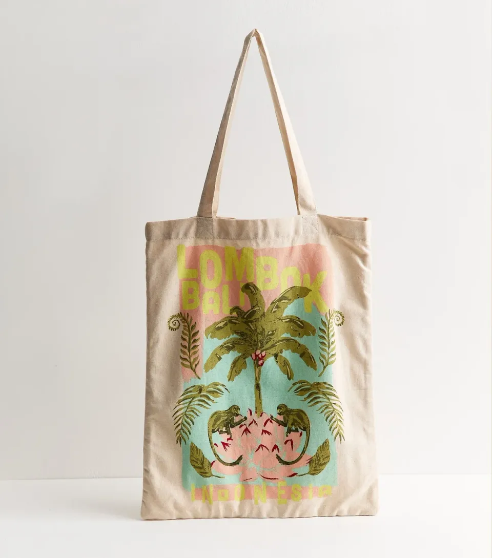 Stone Lombok Monkey Print Canvas Tote Bag