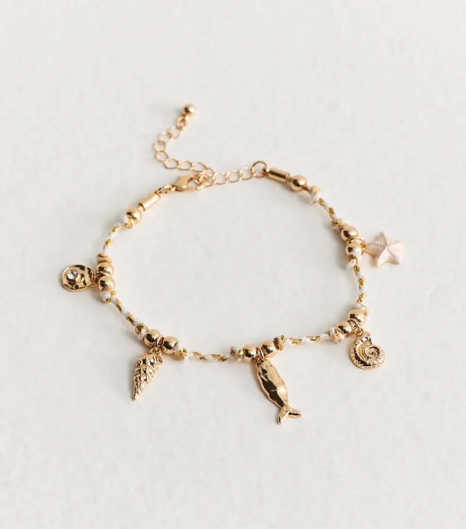 Gold Tone Shell Charm Bracelet