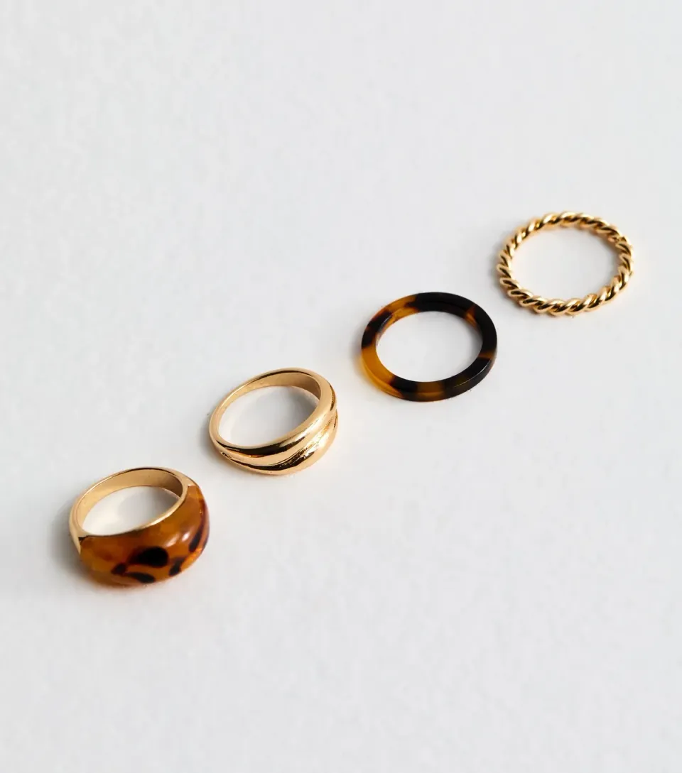 Pack of 4 Gold Tone Chunky Resin Rings