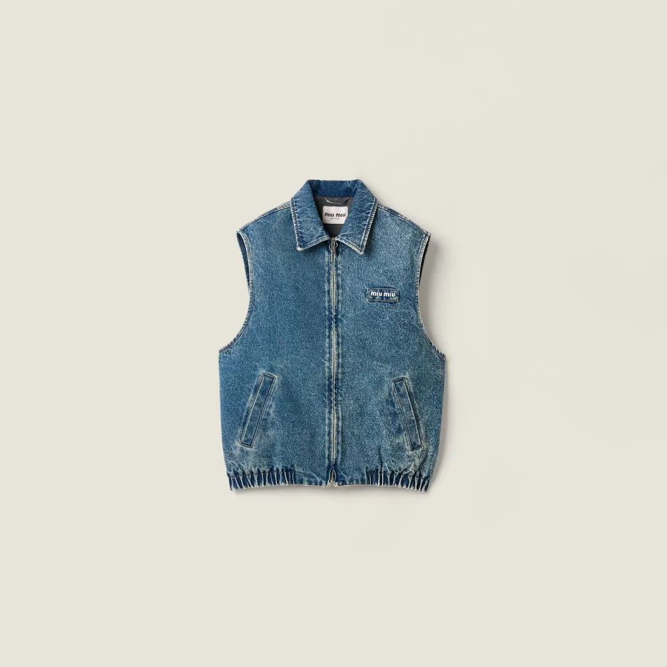 Washed denim vest