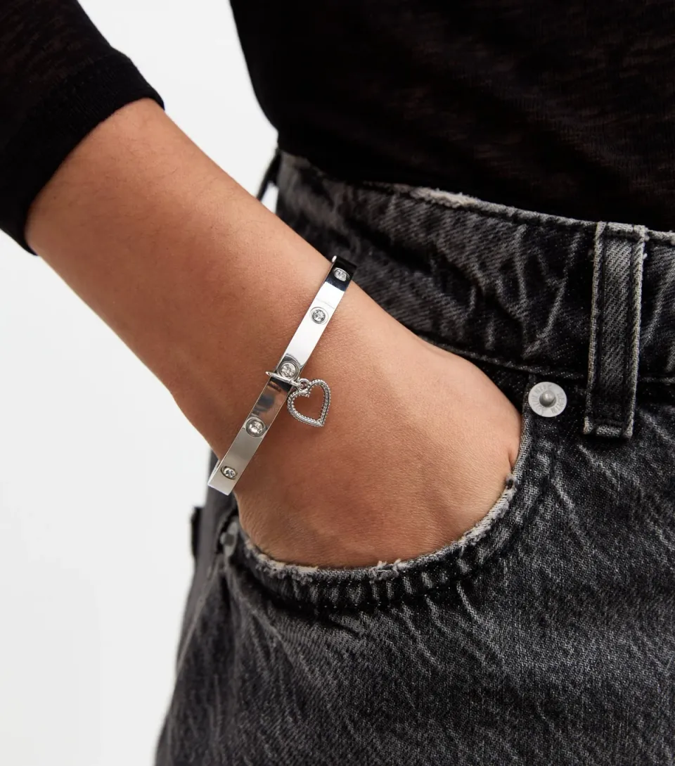 Silver Tone Diamantè Embellished Bangle Bracelet