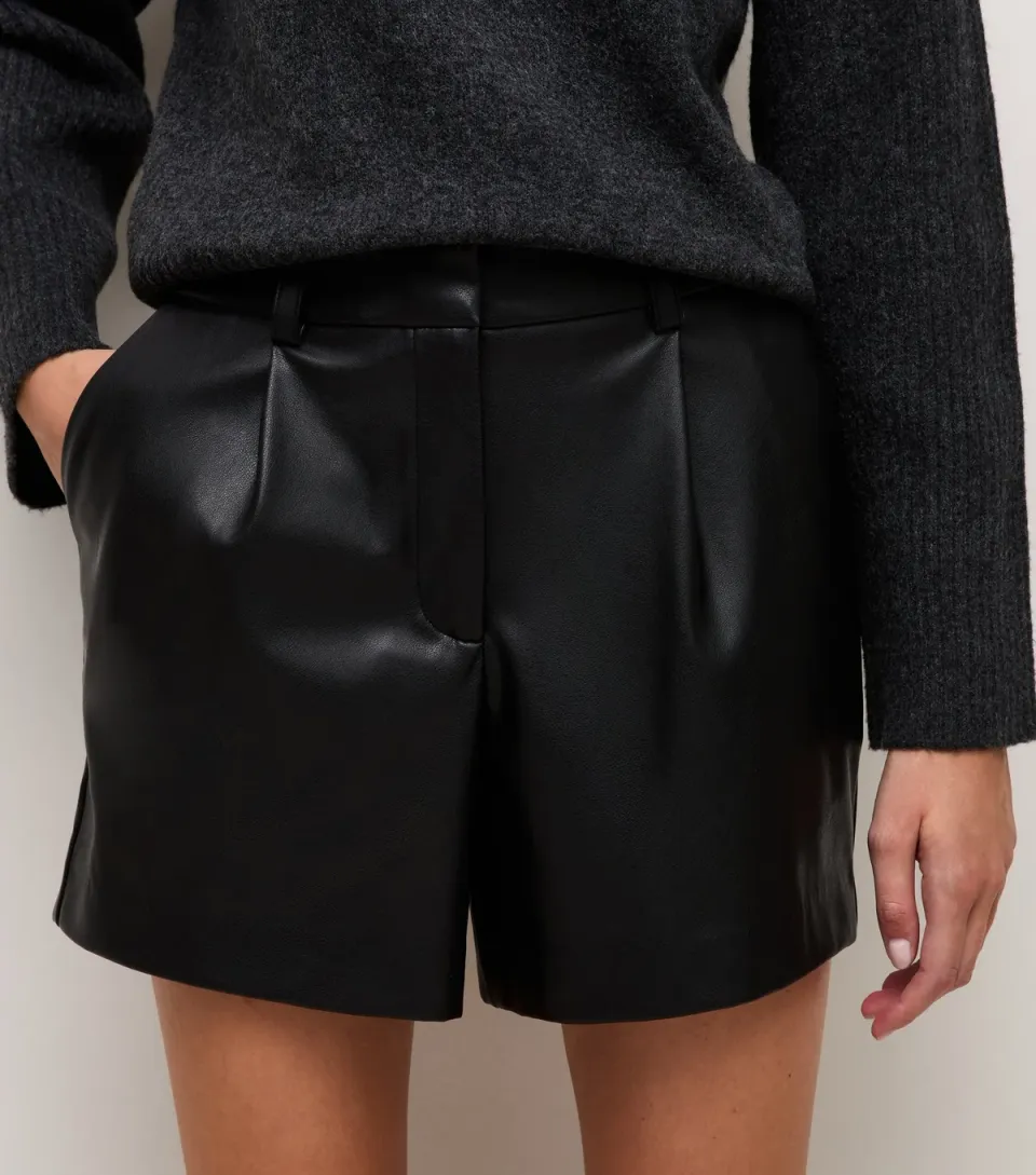 Women's Black Faux Leather Tailored Shorts