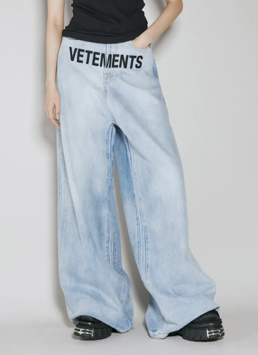 Logo Embroidery Baggy Denim Jeans