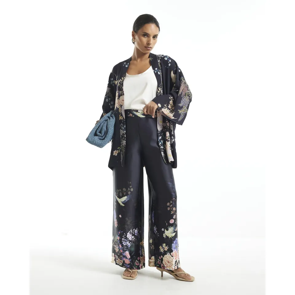 Petite Floral Print Wide Leg Trousers