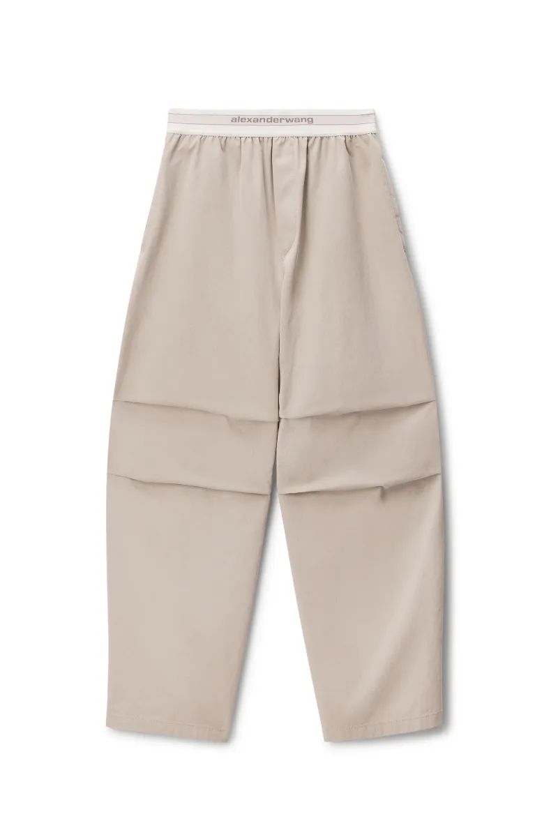 Mid-Rise Pleated Wide-Leg Pant with Logo Elastic Waist