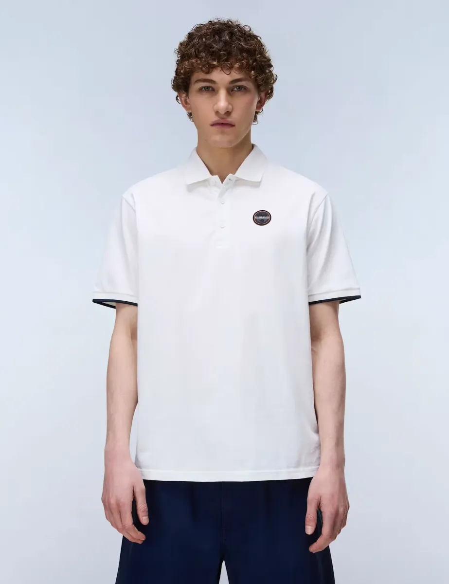 Pure Cotton Badge Polo Shirt Soft White