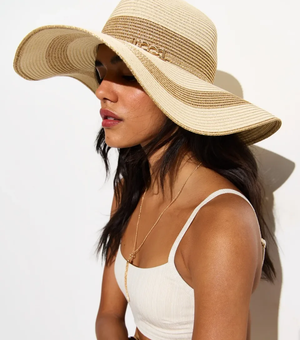 Stone Floppy Wide Brim Sparkly Straw Hat