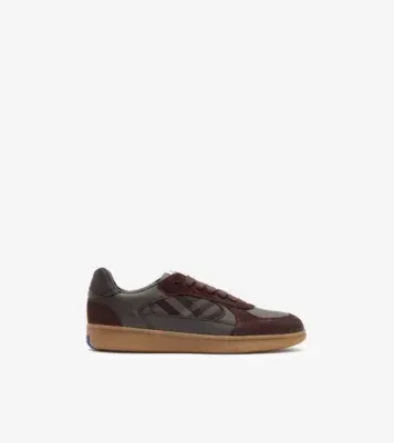 Leather, Suede and Check Terrace Sneakers​ in Dark brown