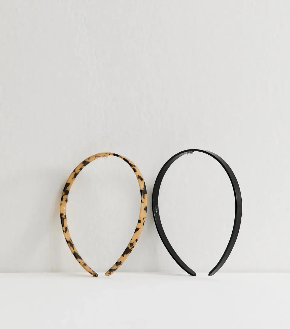 Pack Of 2 Black and Tortoiseshell Skinny Headbands