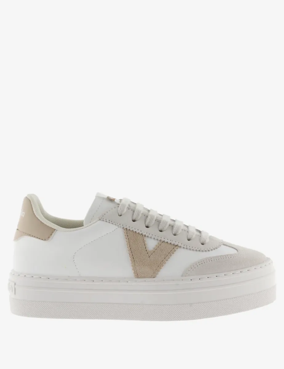 Barcelona Ciclista Leather Platform Trainers Cream Mix
