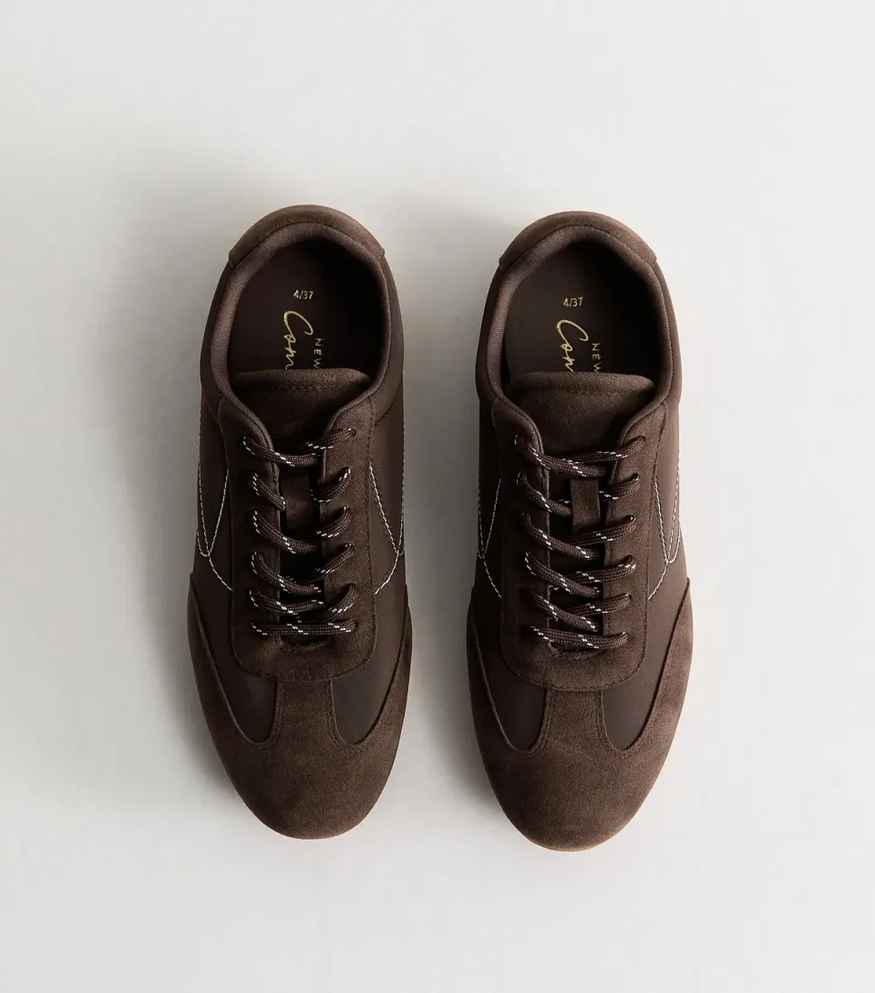 Women's Camel Faux Suede Panelled Low Top Trainers Vegan