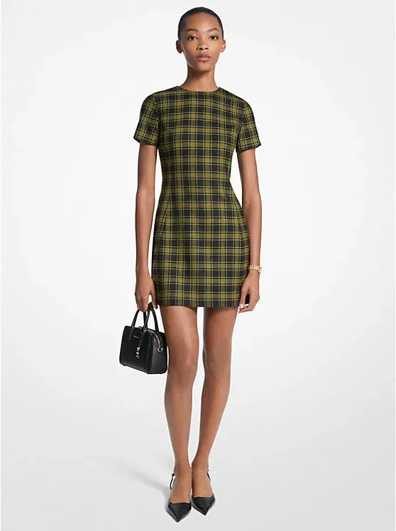 Plaid Print Stretch Wool Dress
