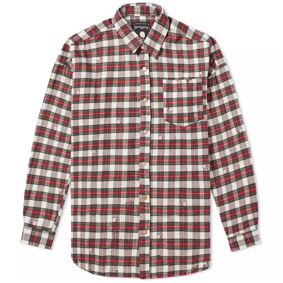 Damaged Skull Check Flannel Shirt