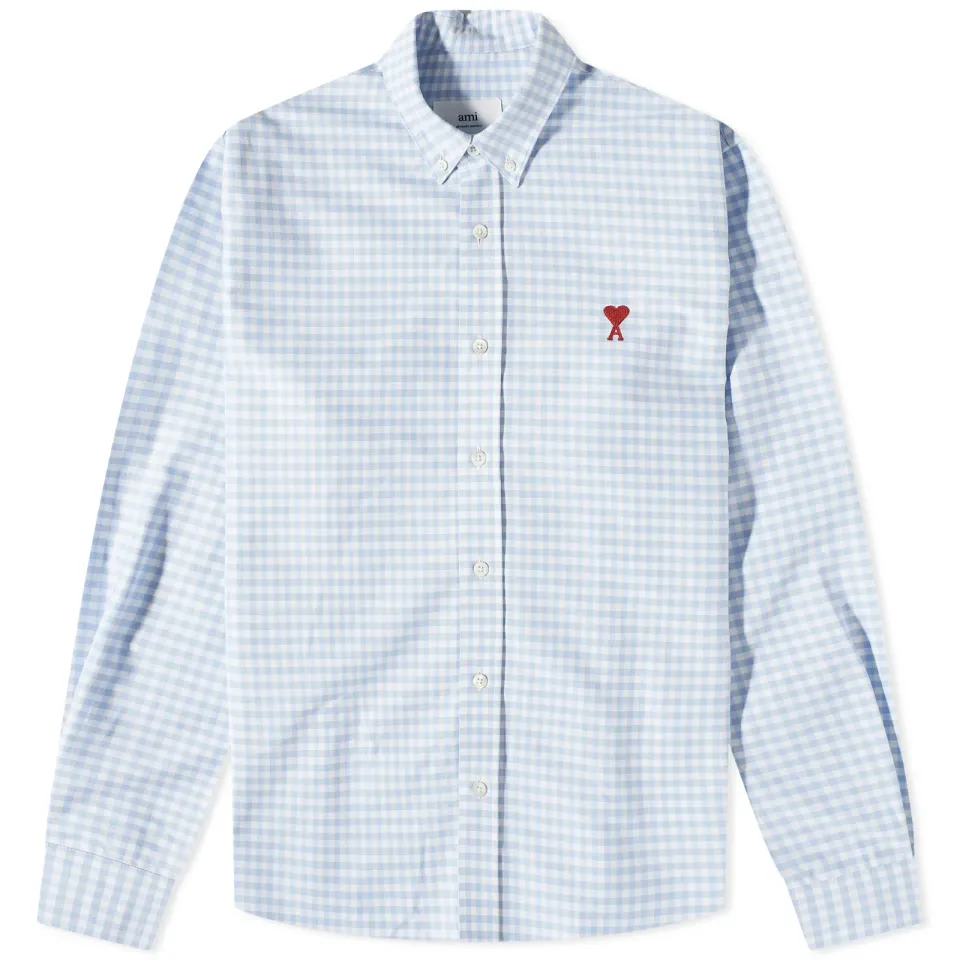 AMI Heart Gingham Button Down Oxford Shirt