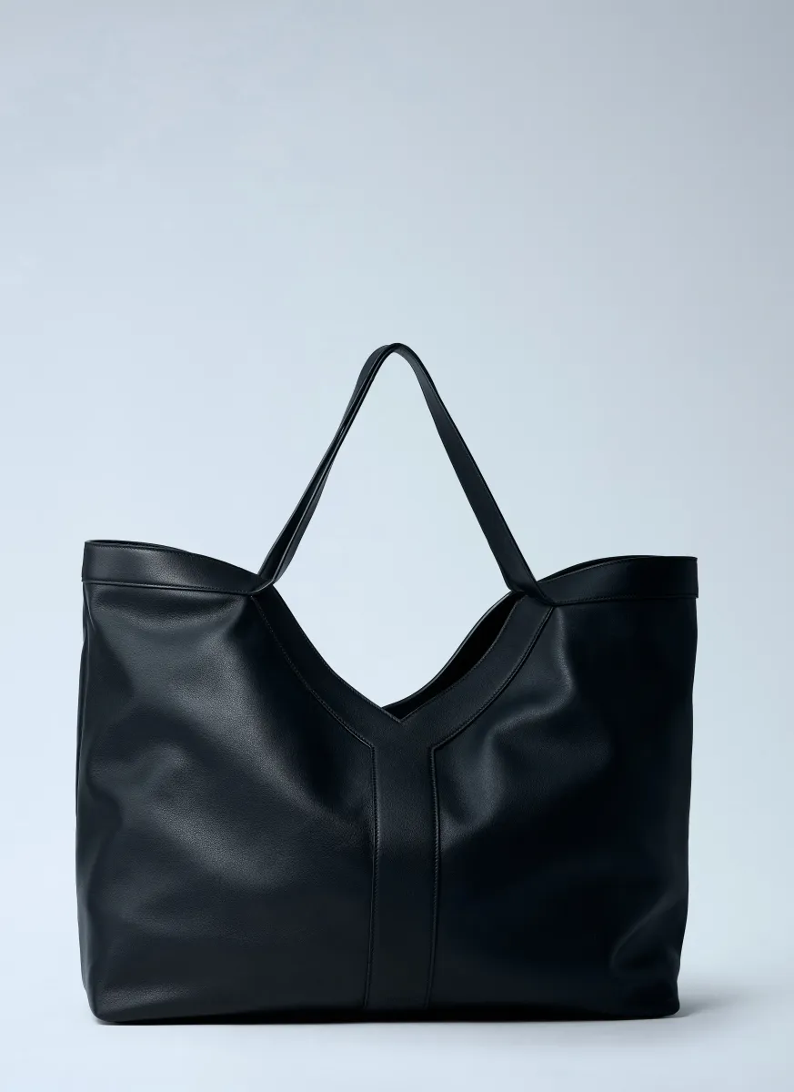 Large Y-Shaped Leather Tote Bag