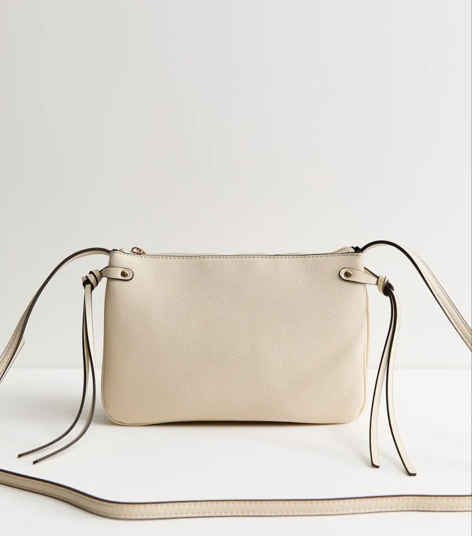 Cream Triple Compartment Crossbody Bag Vegan