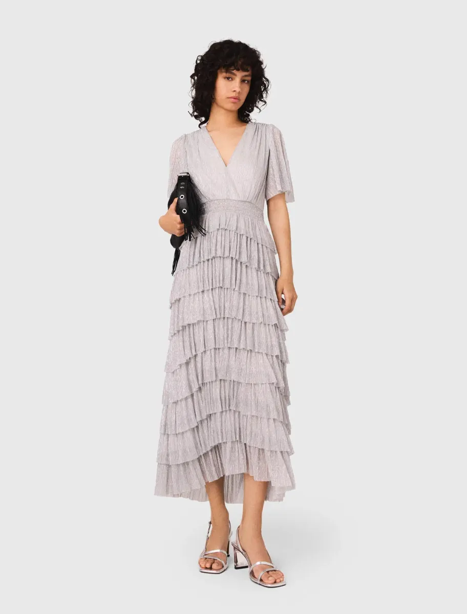 Metallic ruffled midi dress