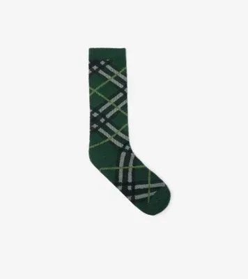 Check Cotton Blend Socks in Thicket green